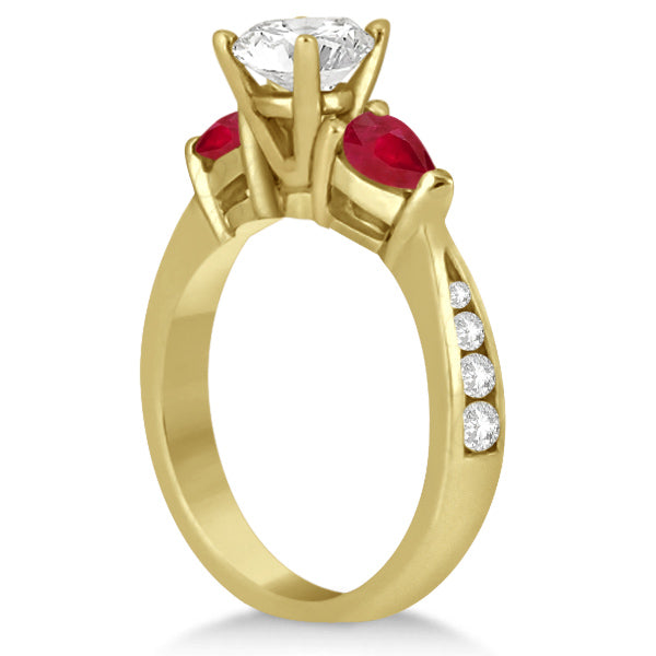 Diamond & Pear Ruby Gemstone Engagement Ring 14k Yellow Gold (0.79ct)