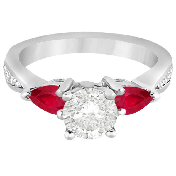 Diamond & Pear Ruby Gemstone Engagement Ring 18k White Gold (0.79ct)