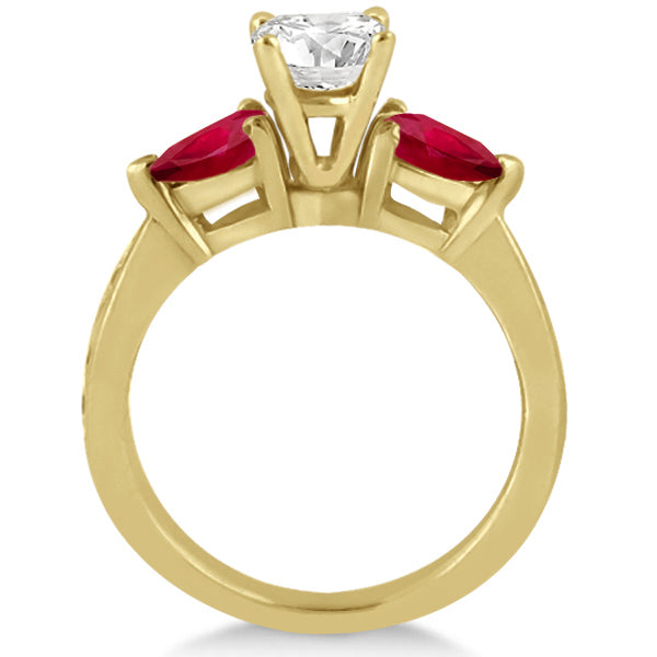 Diamond & Pear Ruby Gemstone Engagement Ring 18k Yellow Gold (0.79ct)