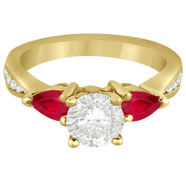 Diamond & Pear Ruby Gemstone Engagement Ring 18k Yellow Gold (0.79ct)
