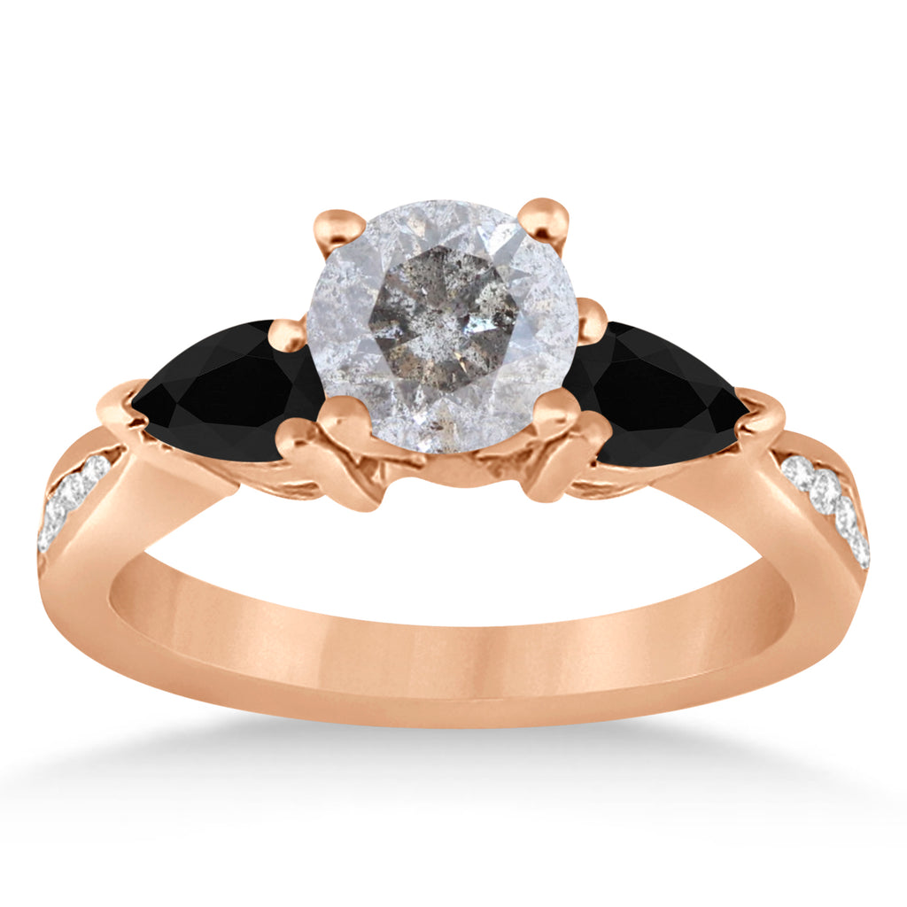 Round Salt & Pepper & Pear Black Diamond Engagement Ring 14k Rose Gold (1.29ct)