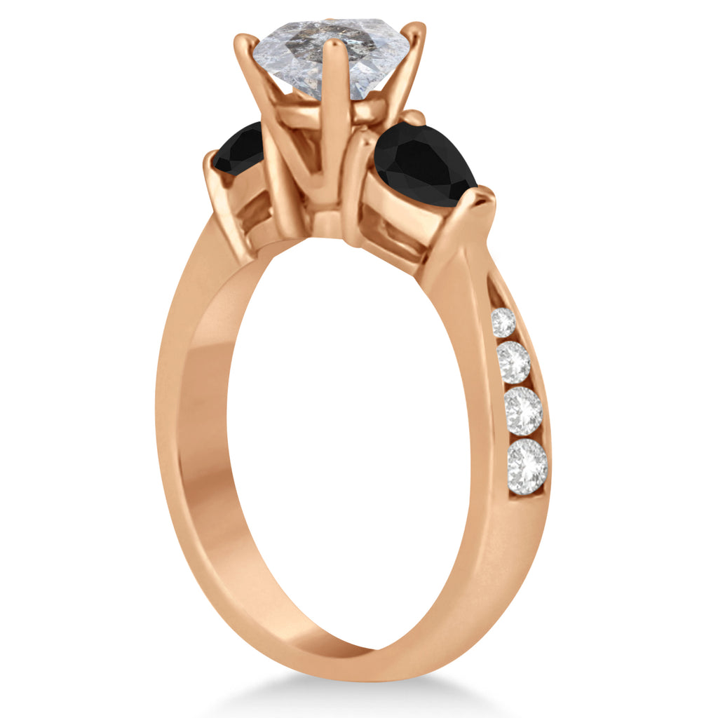 Round Salt & Pepper & Pear Black Diamond Engagement Ring 14k Rose Gold (1.29ct)