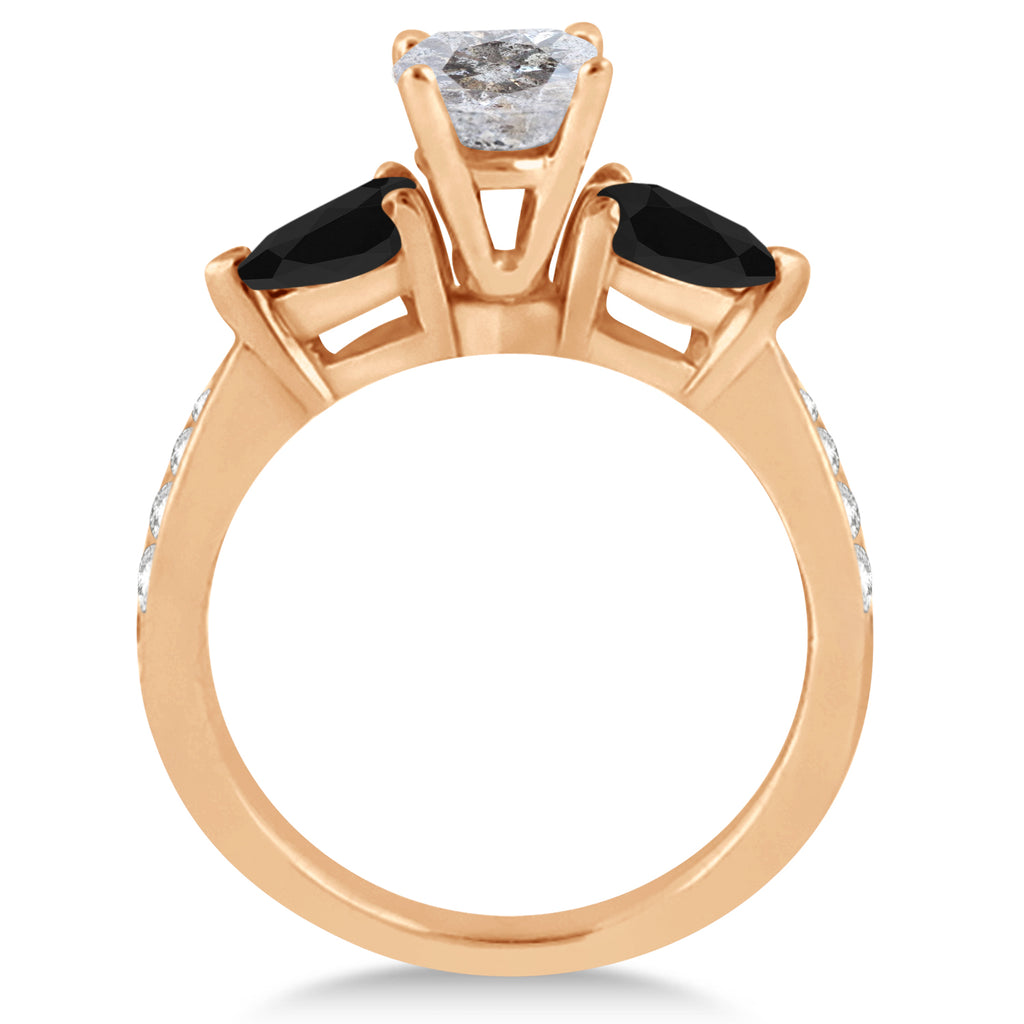 Round Salt & Pepper & Pear Black Diamond Engagement Ring 14k Rose Gold (1.29ct)