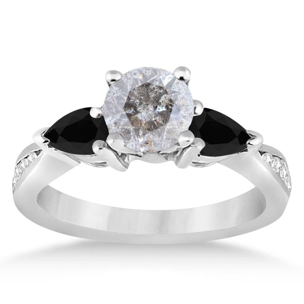 Round Salt & Pepper & Pear Black Diamond Engagement Ring 14k White Gold (1.29ct)