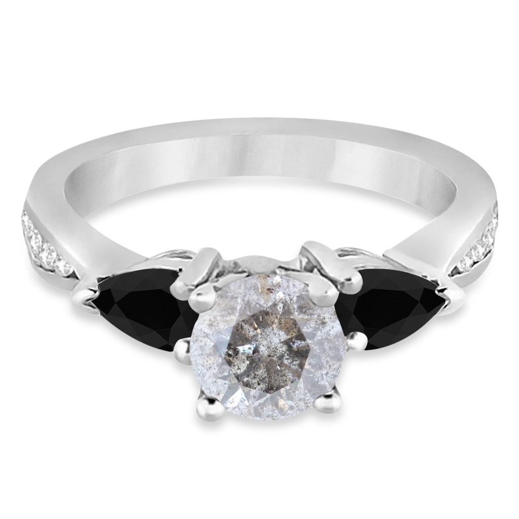Round Salt & Pepper & Pear Black Diamond Engagement Ring 14k White Gold (1.29ct)