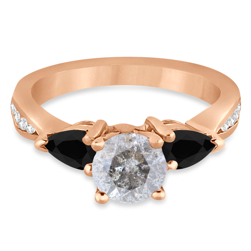 Round Salt & Pepper & Pear Black Diamond Engagement Ring 18k Rose Gold (1.29ct)