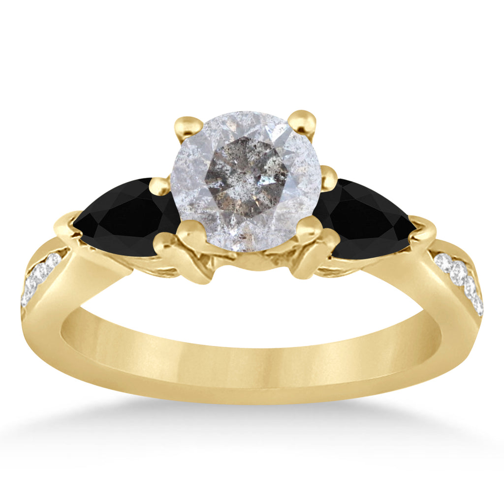 Round Salt & Pepper & Pear Black Diamond Engagement Ring 18k Yellow Gold (1.29ct)