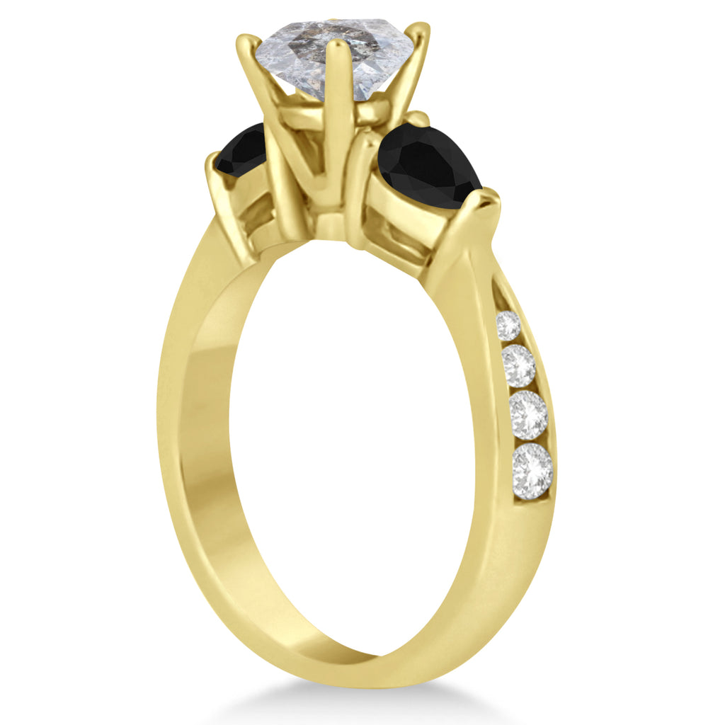 Round Salt & Pepper & Pear Black Diamond Engagement Ring 18k Yellow Gold (1.29ct)