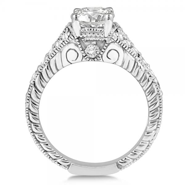 Antique Art Deco Oval Diamond Engagement Ring 14K White Gold (1.03ct)
