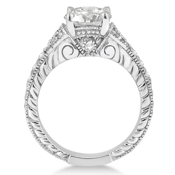 Antique Art Deco Round Diamond Engagement Ring 14k White Gold 1.03ct