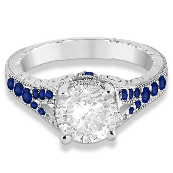 Antique Art Deco Blue Sapphire Engagement Ring 14k White Gold (0.33ct)