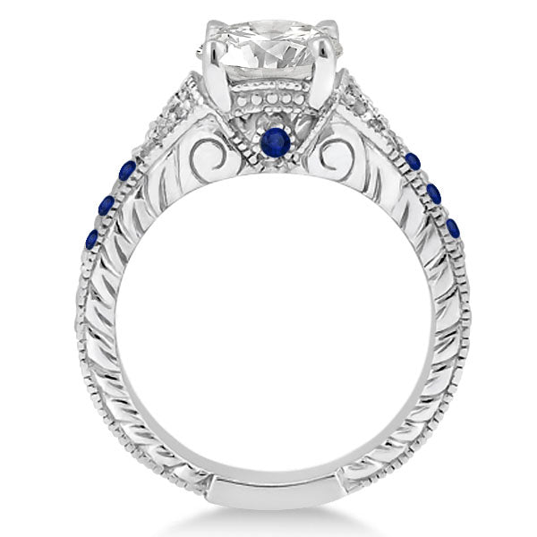 Antique Art Deco Blue Sapphire Engagement Ring 18k White Gold (0.33ct)