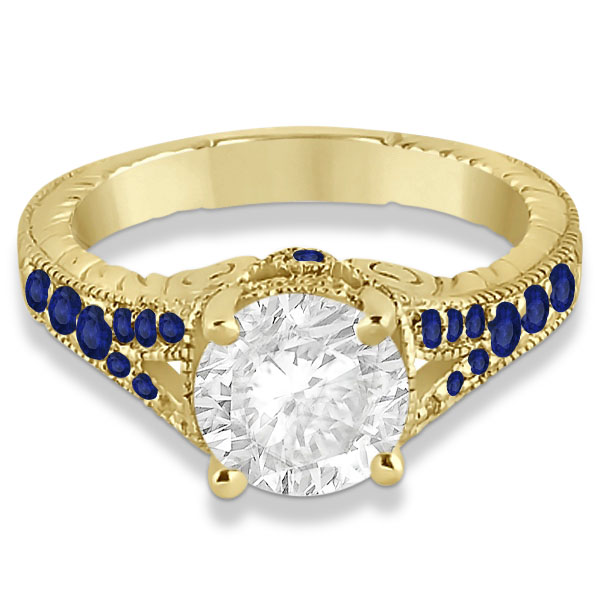 Antique Art Deco Blue Sapphire Engagement Ring 18k Yellow Gold (0.33ct)
