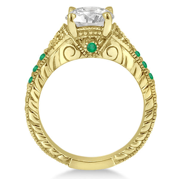 Antique Style Art Deco Emerald Engagement Ring 14k Yellow Gold (0.33ct)