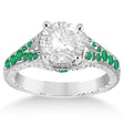 Antique Style Art Deco Emerald Engagement Ring 18k White Gold (0.33ct)