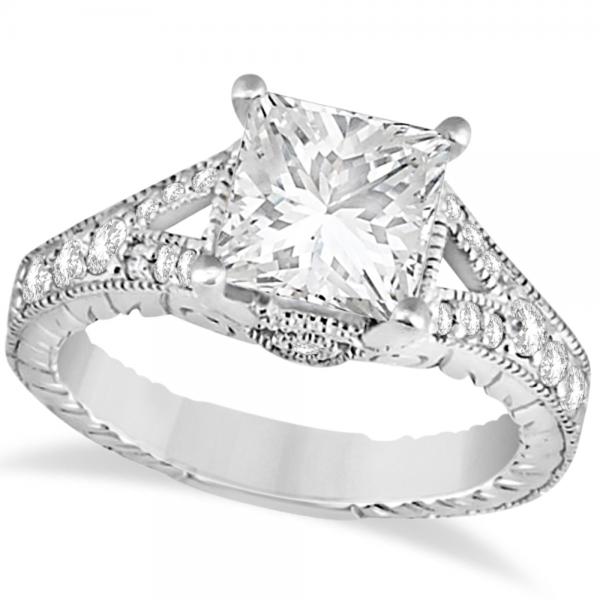 Antique Princess Cut Lab Diamond Engagement Ring 14K White Gold (1.03ct)