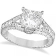 Antique Princess Cut Lab Diamond Engagement Ring 14K White Gold (1.03ct)