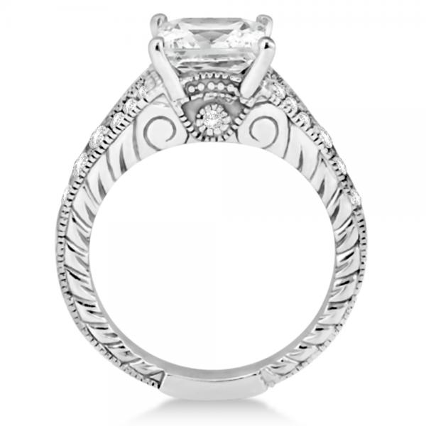 Antique Princess Cut Lab Diamond Engagement Ring 14K White Gold (1.03ct)