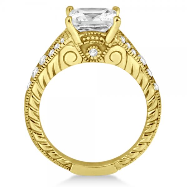 Antique Princess Cut Lab Diamond Engagement Ring 14K Yellow Gold (1.03ct)