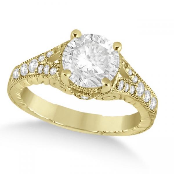 Antique Art Deco Round Lab Diamond Engagement Ring 14k Yellow Gold 1.03ct