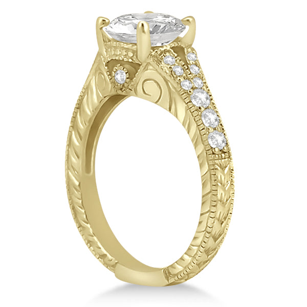 Antique Art Deco Round Lab Diamond Engagement Ring 14k Yellow Gold 1.03ct