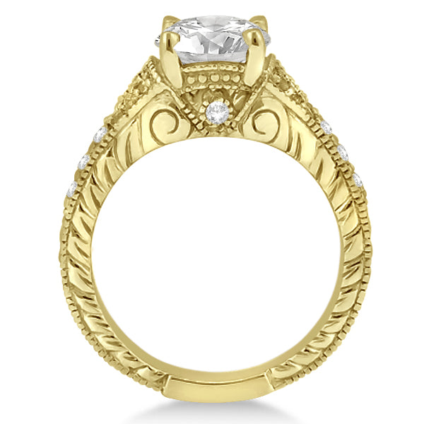 Antique Art Deco Round Lab Diamond Engagement Ring 14k Yellow Gold 1.03ct