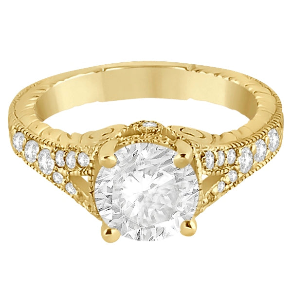 Antique Art Deco Round Lab Diamond Engagement Ring 14k Yellow Gold 1.03ct