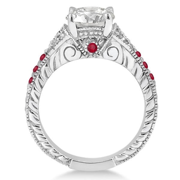 Antique Style Art Deco Ruby Engagement Ring 14k White Gold (0.33ct)