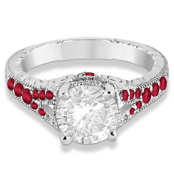 Antique Style Art Deco Ruby Engagement Ring 14k White Gold (0.33ct)