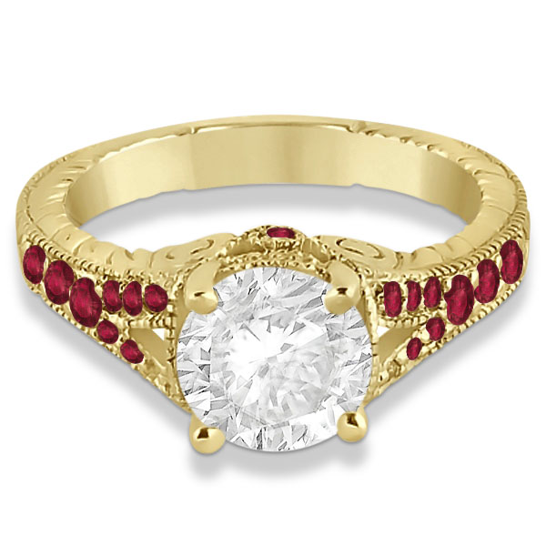 Antique Style Art Deco Ruby Engagement Ring 14k Yellow Gold (0.33ct)