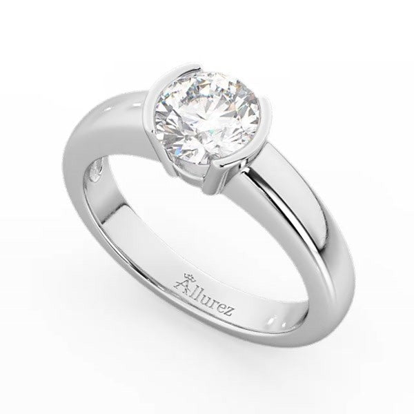 Half-Bezel Solitaire Engagement Ring Setting in 14k White Gold
