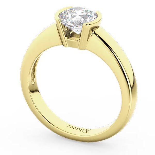 Half-Bezel Set Solitaire Engagement Ring in 14k Yellow Gold