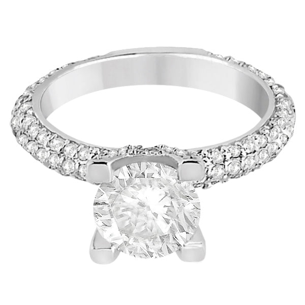Eternity Pave Set Trio Diamond Engagement Ring 14K White Gold (0.88ct)