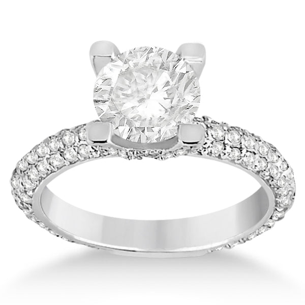 Eternity Pave Set Trio Lab Grown Diamond Engagement Ring 14K White Gold (0.88ct)