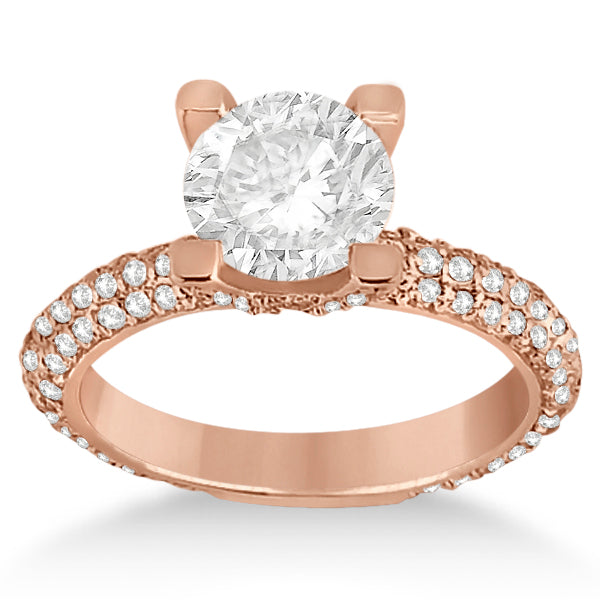 Eternity Pave Set Trio Lab Grown Diamond Engagement Ring 18k Rose Gold (0.88ct)