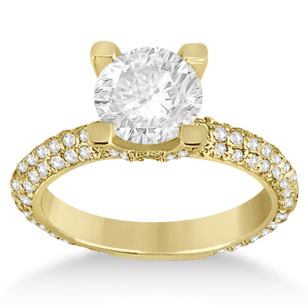 Eternity Pave Set Trio Lab Diamond Engagement Ring 18k Yellow Gold (0.88ct)