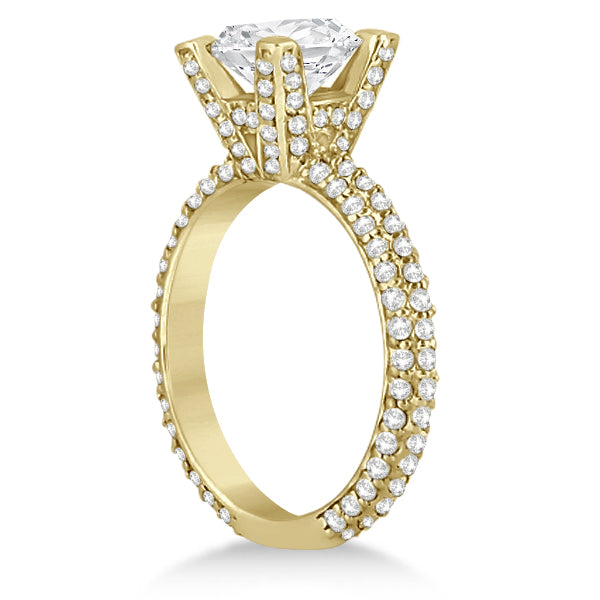 Eternity Pave Set Trio Lab Diamond Engagement Ring 18k Yellow Gold (0.88ct)