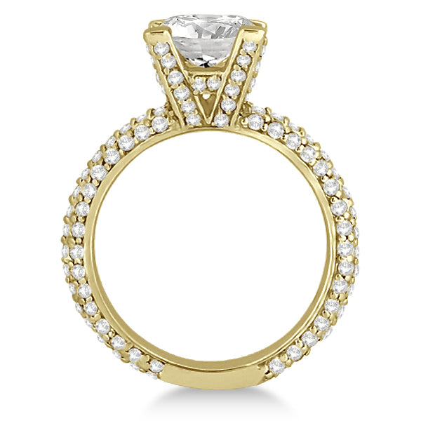 Eternity Pave Set Trio Lab Diamond Engagement Ring 18k Yellow Gold (0.88ct)