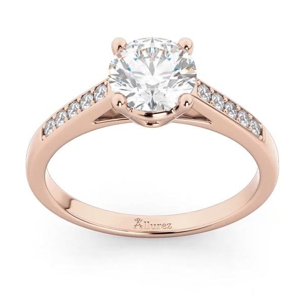 Cathedral Pave Diamond Engagement Ring Setting 14k Rose Gold (0.20ct)