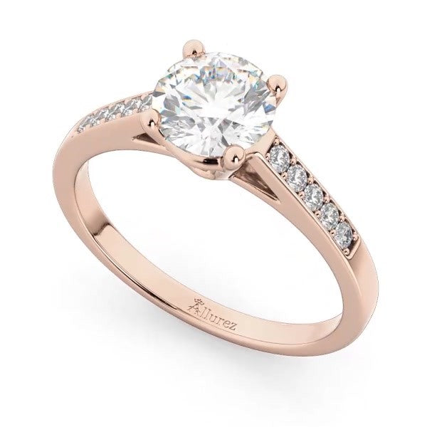 Cathedral Pave Diamond Engagement Ring Setting 14k Rose Gold (0.20ct)