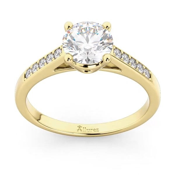 Cathedral Pave Diamond Engagement Ring Setting 14k Yellow Gold (0.20ct)