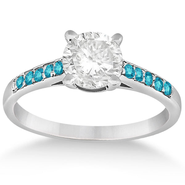 Cathedral Pave Blue Diamond Engagement Ring 14k White Gold (0.20ct)