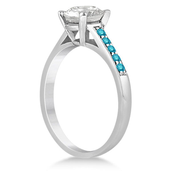 Cathedral Pave Blue Diamond Engagement Ring 14k White Gold (0.20ct)