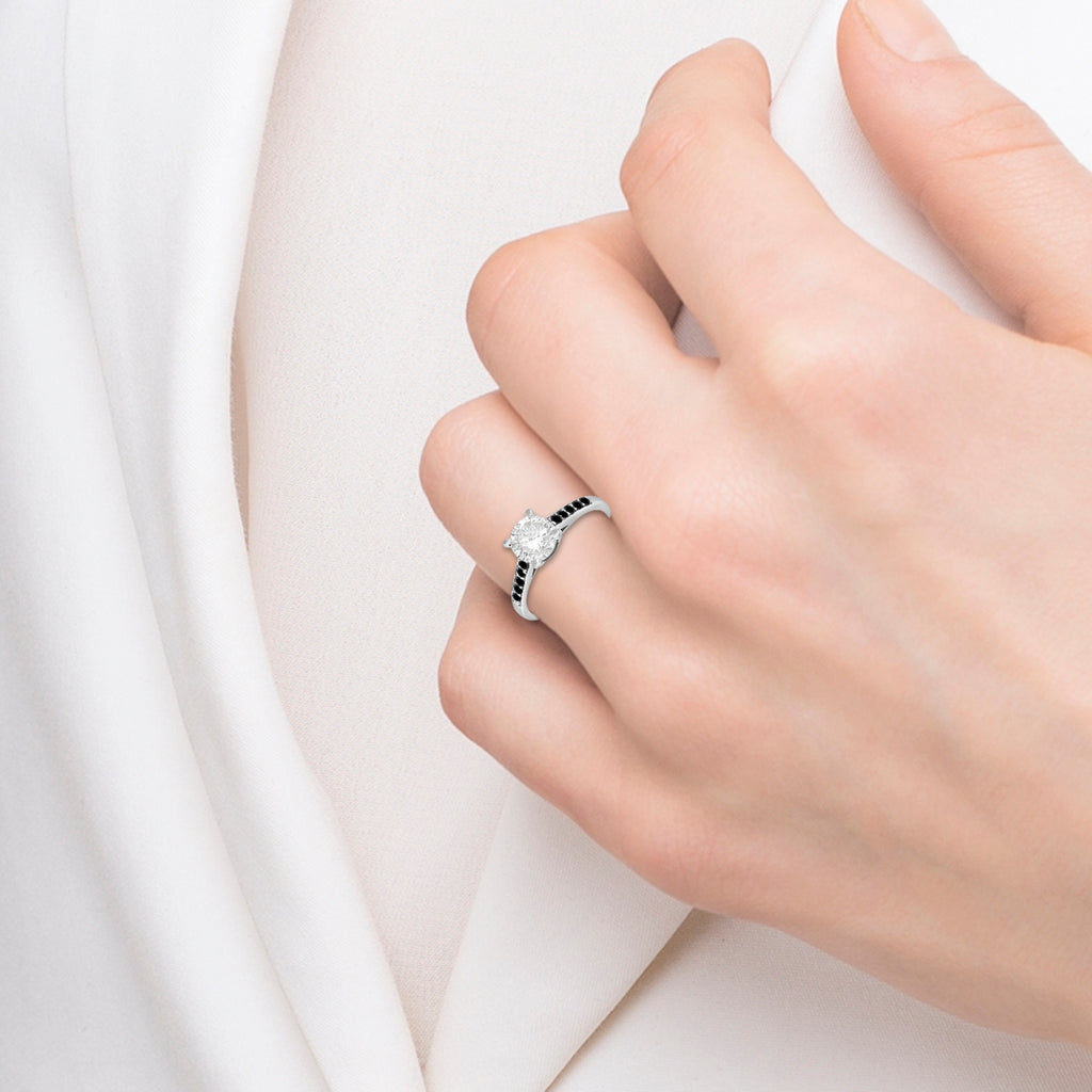 Cathedral Pave Black Diamond Engagement Ring 14k White Gold (0.20ct)