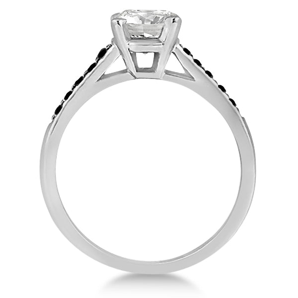 Cathedral Pave Black Diamond Engagement Ring 14k White Gold (0.20ct)
