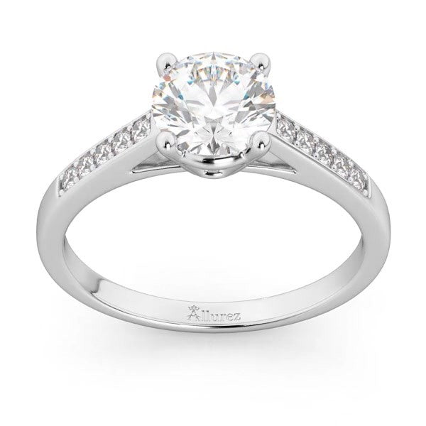 Cathedral Pave Diamond Engagement Ring Setting 18k White Gold (0.20ct)