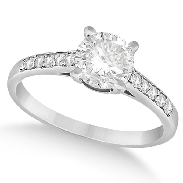 Cathedral Style Round Diamond Engagement Ring 14k White Gold (0.75ct)