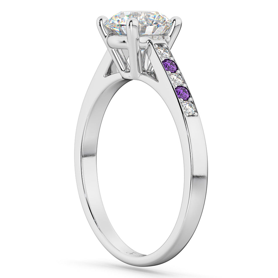 Cathedral Amethyst & Diamond Engagement Ring 18k White Gold (0.20ct)