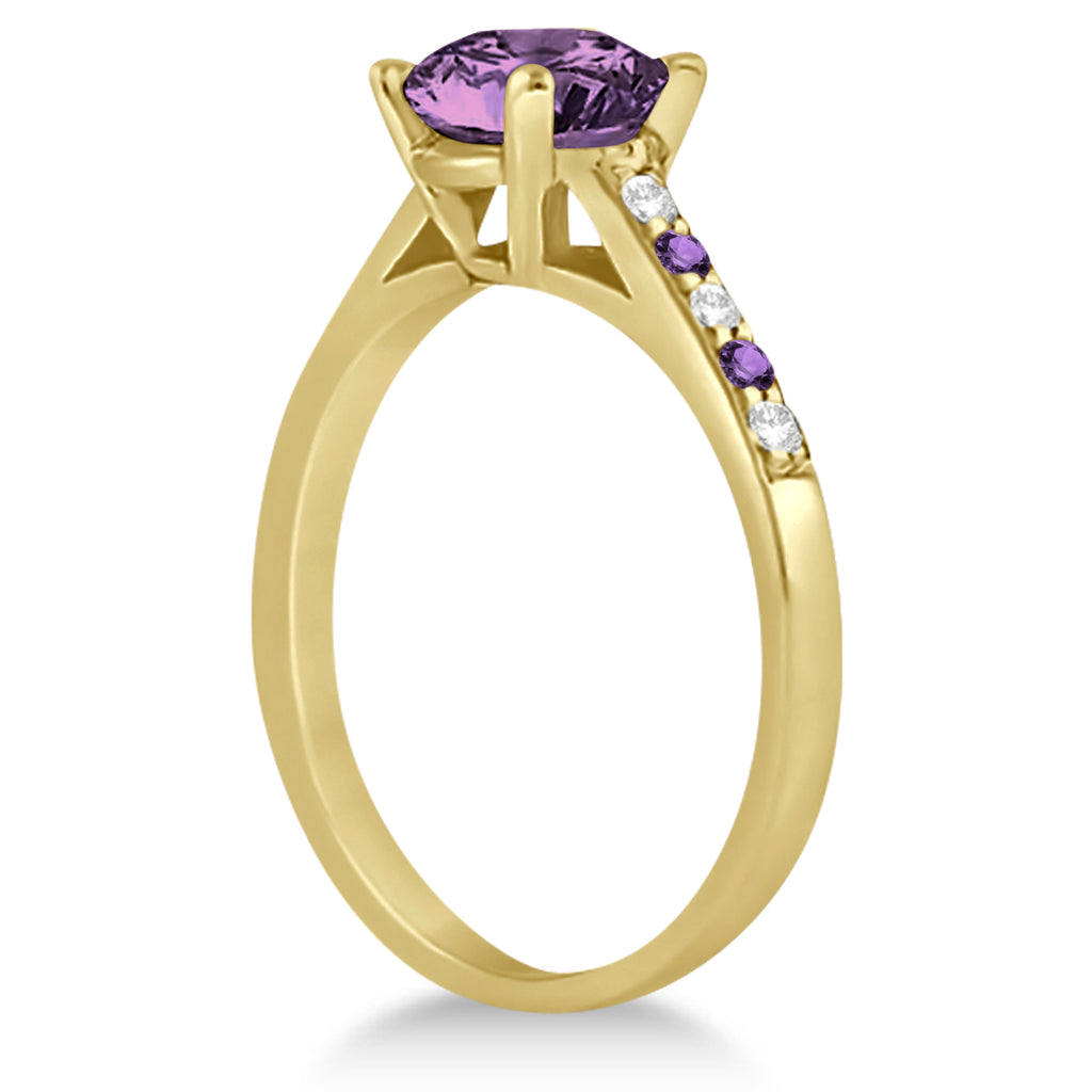 Cathedral Amethyst & Diamond Engagement Ring 14k Yellow Gold (1.20ct)