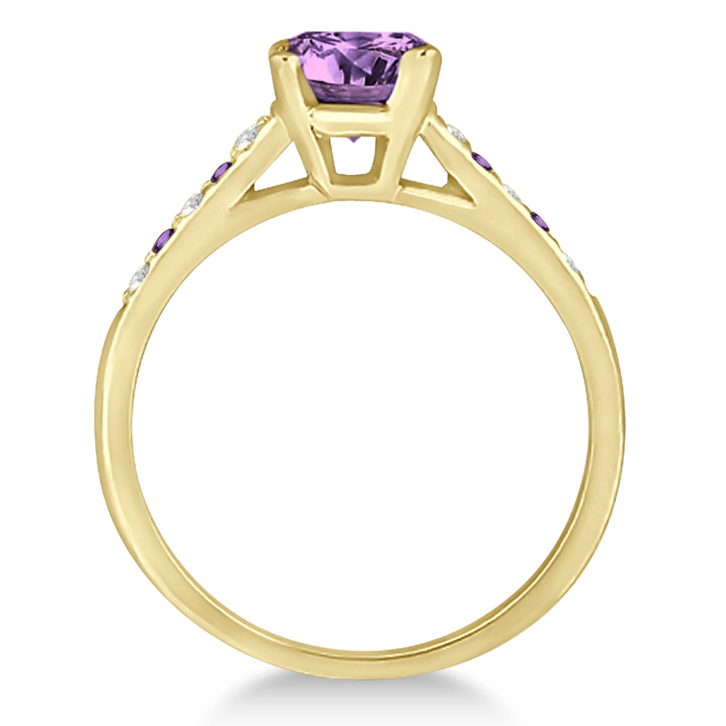 Cathedral Amethyst & Diamond Engagement Ring 14k Yellow Gold (1.20ct)